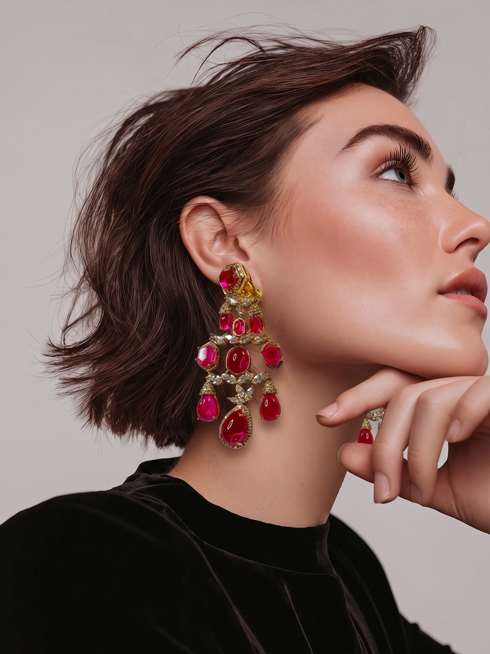 Gold & hot pink Statement Chandelier Earrings - Lux by Catwalk Jon